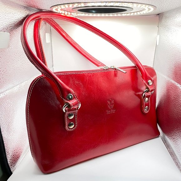 Vera Pelle Made in Italy Candy Apple Red Genuine Leather Purse Handbag - Picture 2 of 16